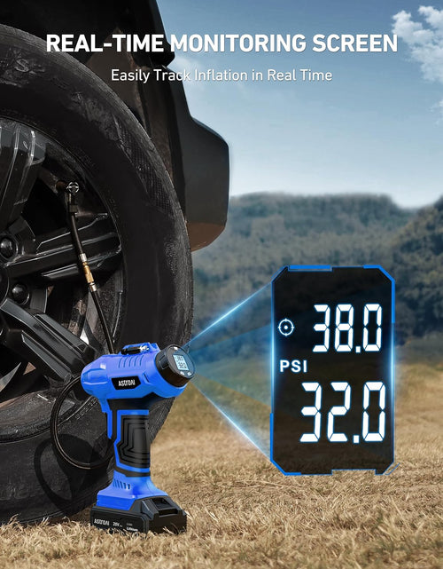 Load image into Gallery viewer, Cordless Tire Inflator Air Compressor 20V Rechargeable Battery Powered 160PSI Portable Handheld Air Pump with 12V Car Power Adapter Digital Pressure Gauge for Cars Motorcycles JY16P160-18（C2）
