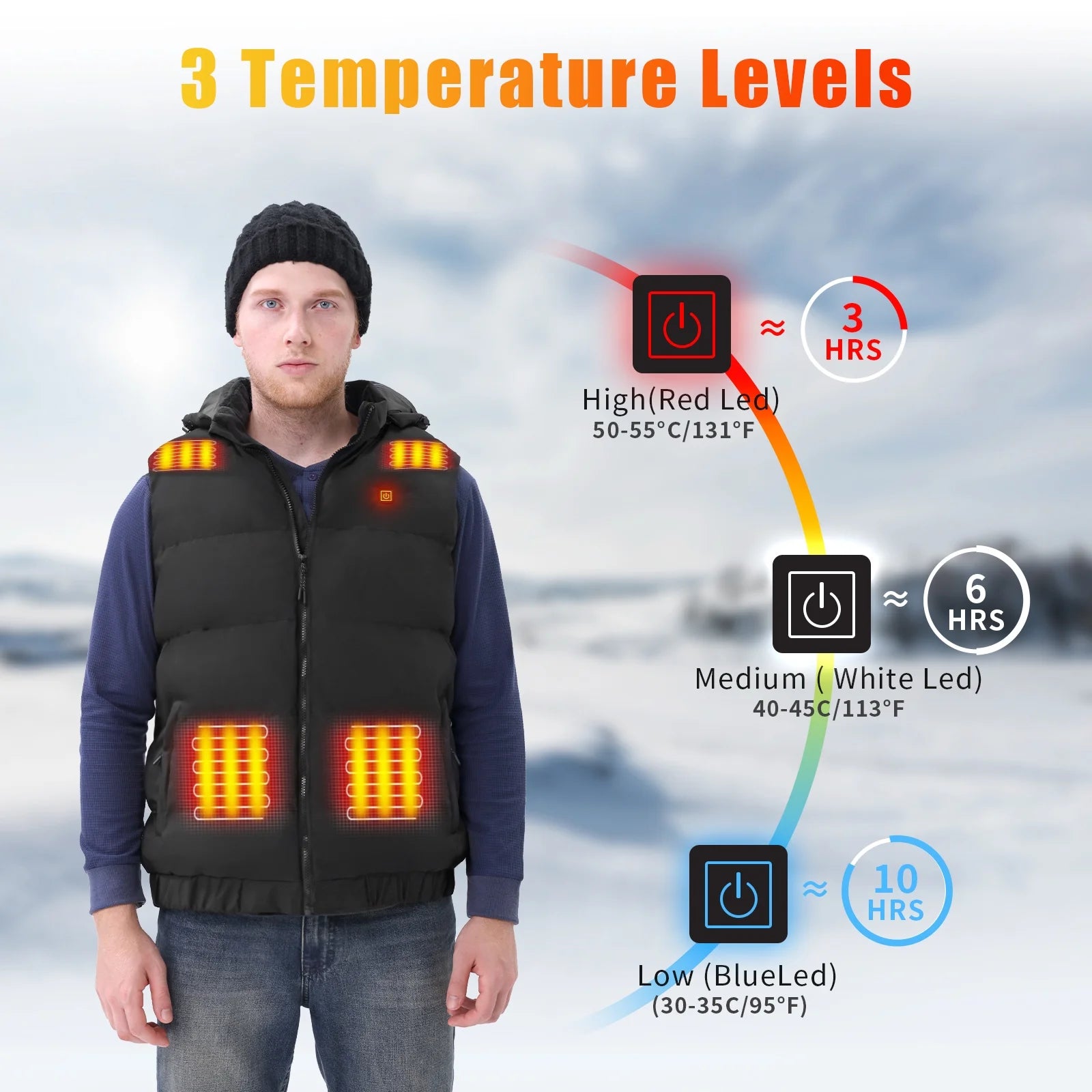 Heated Vest for Mens and Womens with 10000Mah Battery Pack, Detachable Heated Hood Heating Clothing, 3 Temperature Levels Electrically Heated Jacket, Szie XL